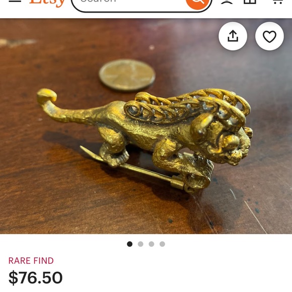 Vintage Gold Foo Lion/Shishi Fur Clip marked ALVA STUDIOS - Picture 8 of 8